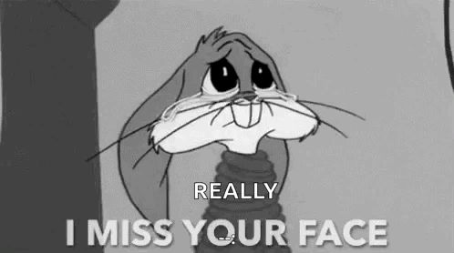 Bugs Bunny Is Crying And Saying `` Really I Miss Your Face '' In A Black And White Cartoon . GIF