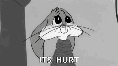 Bugs Bunny Is Crying In A Black And White Cartoon With The Words `` Its Hurt '' . GIF