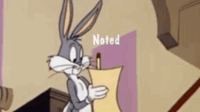 Bugs Bunny Is Holding A Piece Of Paper With A Pen In His Mouth . GIF