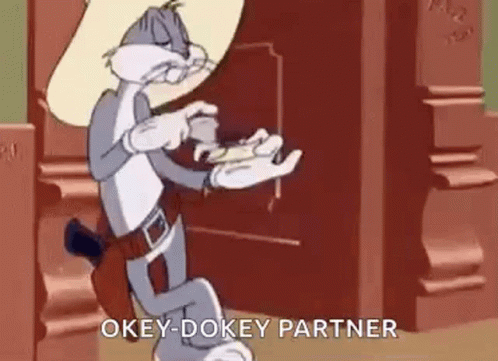 Bugs Bunny Is Wearing A Cowboy Hat And Holding A Gun And Keys . GIF