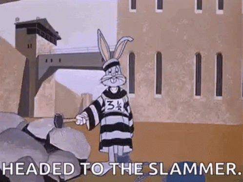 Bugs Bunny Is Wearing A Jail Uniform And Holding A Hammer In A Cartoon . GIF