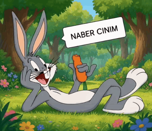 Bugs Bunny Lying in Grass Holding Carrot