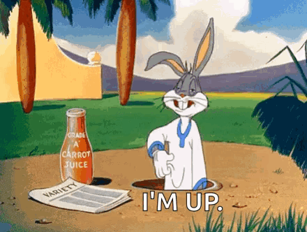 Bugs Bunny Next to Carrot Juice Bottle
