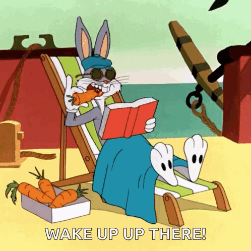 Bugs Bunny Reading Book on Beach Chair
