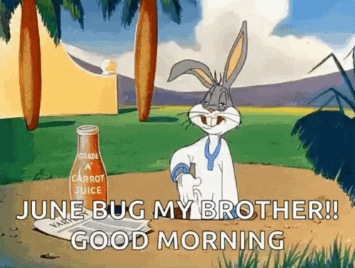 Bugs Bunny Standing by Carrot Juice Bottle