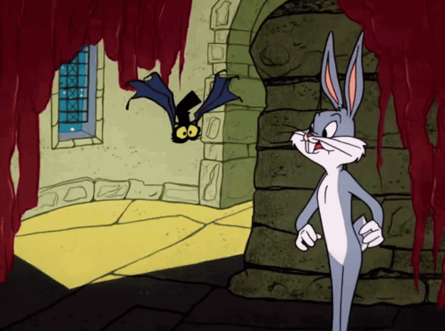 Bugs Bunny Standing Next To Flying Bat GIF
