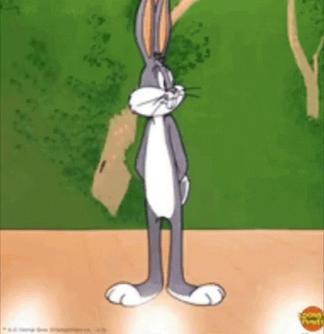 Bugs Bunny Standing On Wooden Floor Green Background GIF