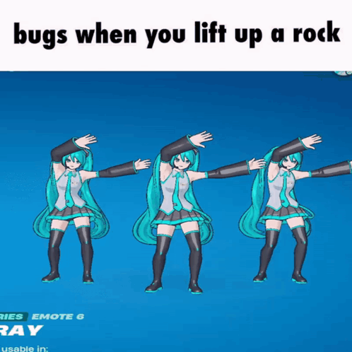 Bugs When You Lift Up A Rock Meme With Hatsune Miku On A Blue Background GIF
