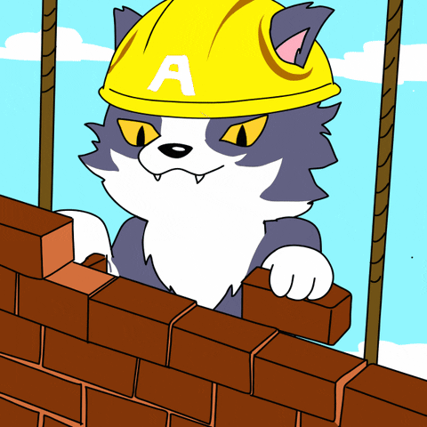 Build The Wall Cat Laying Bricks Cartoon GIF