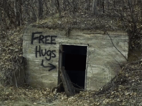 Building in Woods With Free Hugs