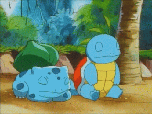 Bulbasaur And Squirtle Resting In Island GIF