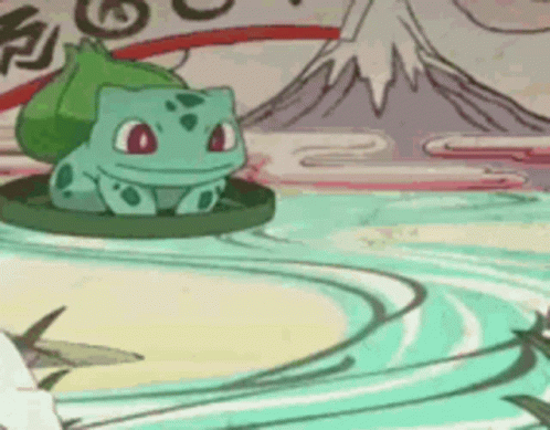 Bulbasaur Happy Riding On Lily Pad GIF