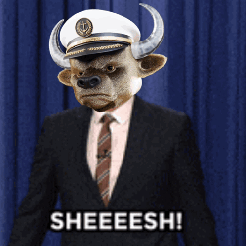 Bull Head Man In Captain Hat Saying Sheeesh GIF