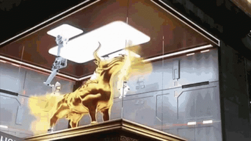 Bull Statue in Glass Case with L