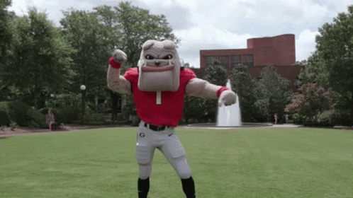 Bulldog Mascot Flexing Muscles GIF