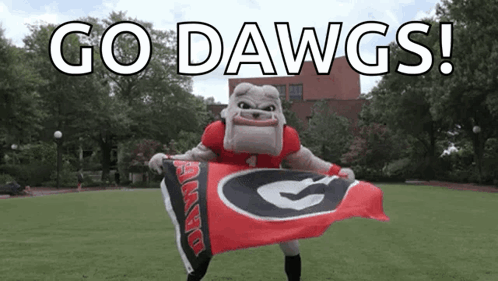 Bulldog Mascot Holding Georgia Flag