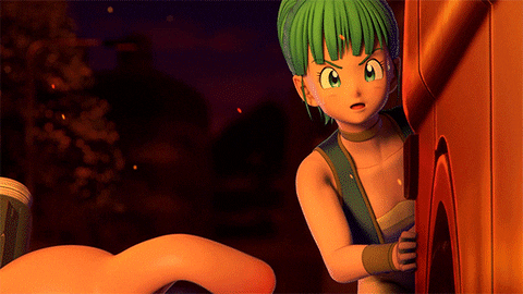 Bulma Sneaking Behind Wall GIF