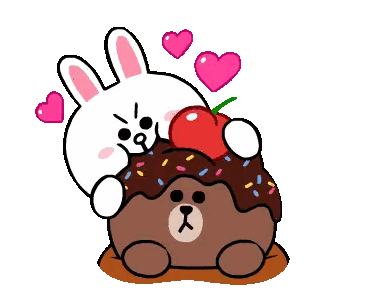 Bunny and Brown Bear Holding Chocolate Cake