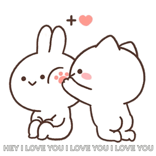 Bunny and Cat Kissing Saying Hey I Love You