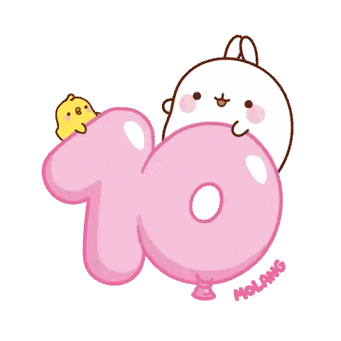 Bunny and Chick Holding Pink Number 10 Balloon