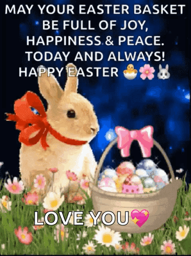Bunny And Easter Basket Of Eggs GIF