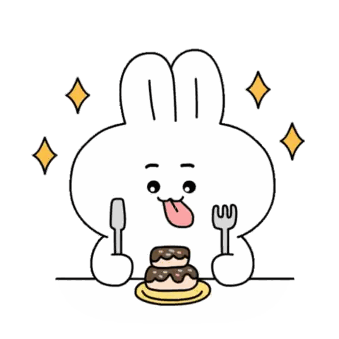 Bunny Eating Cake with Knife and Fork