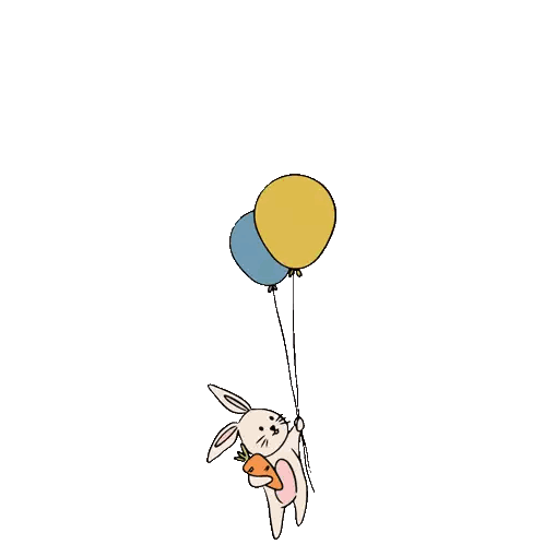 Bunny Holding Carrot and Balloon