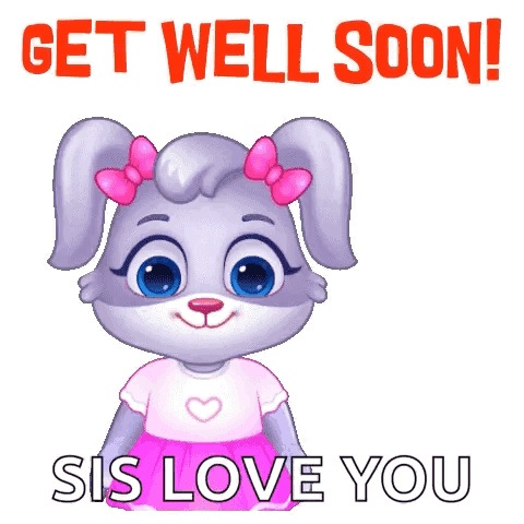 Bunny Holding Flowers Says Get Well Soon Sis Love You