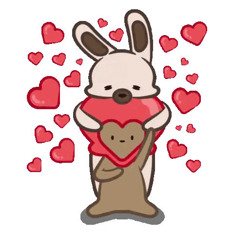 Bunny Holding Heart Over Teddy Bear