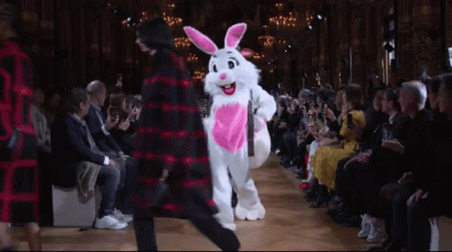 Bunny Mascot On Runway At Fashion Show GIF