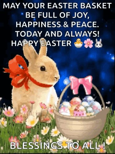 Bunny Rabbit With Easter Eggs Basket GIF