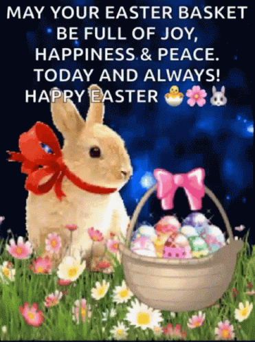 Bunny Rabbit With Easter Eggs Basket GIF