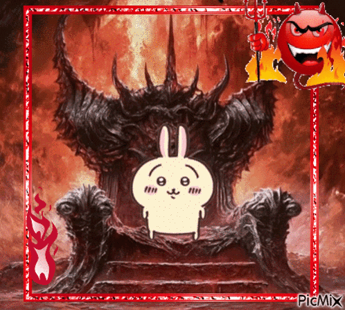 Bunny Sitting On Throne With Devil Behind GIF