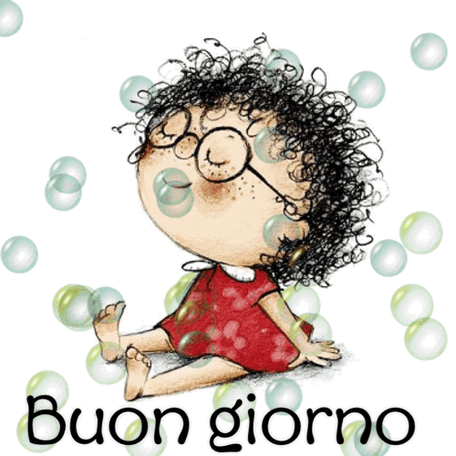 Buongiorno Cartoon Girl Enjoying Bubbles GIF