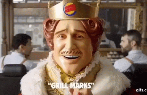 Burger King Statue Wearing Crown Says Grill Marks