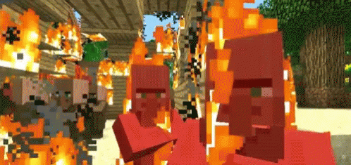 Burning Down Minecraft Villager GIF