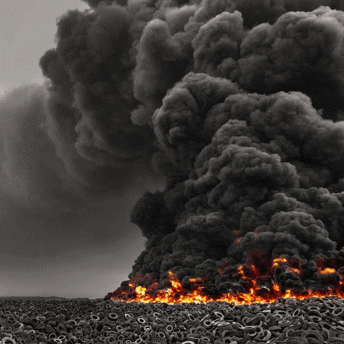 Burning Tires in Field with Smoke