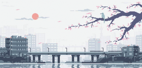 Bus Cross In Anime City Bridge GIF