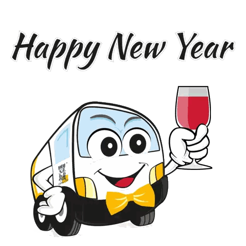 Bus Holding Wine Glass Happy New Year