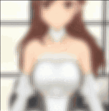 Busty Anime Girl White Gown Blink GIF