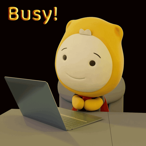 Busy Cartoon Character Sitting at Laptop