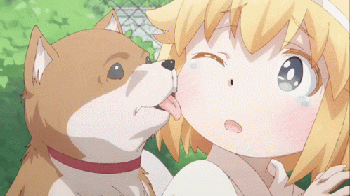 Butter Dog Licking Girl's Face Animation GIF