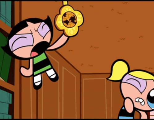 Buttercup And Bubbles From The Powerpuff Girls Are Looking At A Key GIF