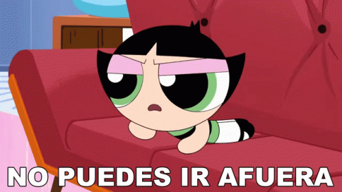 Buttercup Powerpuff Girls Laying On Red Couch No Puedes Ir Afuera GIF