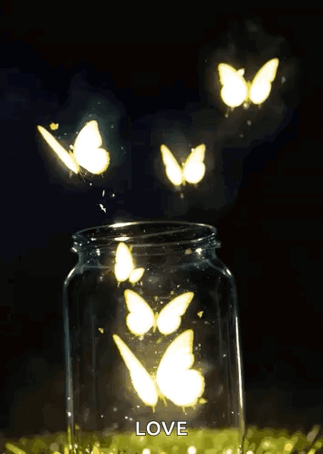 Butterflies Are Flying Out Of A Jar With The Word Love Written On The Bottom GIF