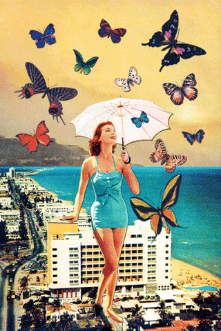 Butterflies Vintage Girl Beach GIF