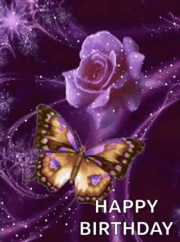 Butterfly And Rose Glitter Happy Birthday GIF