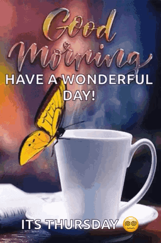Butterfly on Coffee Cup on Saucer