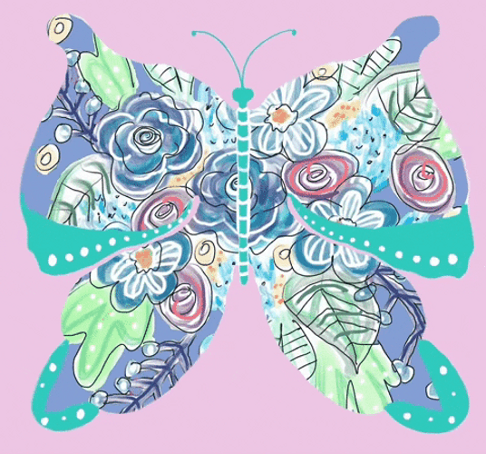 Butterfly Pattern Of Cottagecore Flowers GIF