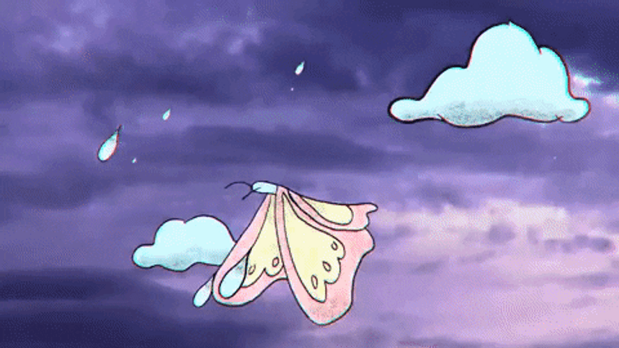 Butterfly Rain Lightning Cartoon GIF 